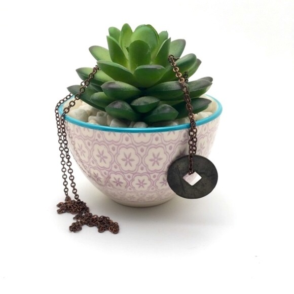 Brutalist Coin Pendant 28" Copper Infinity Chain - Picture 3 of 6